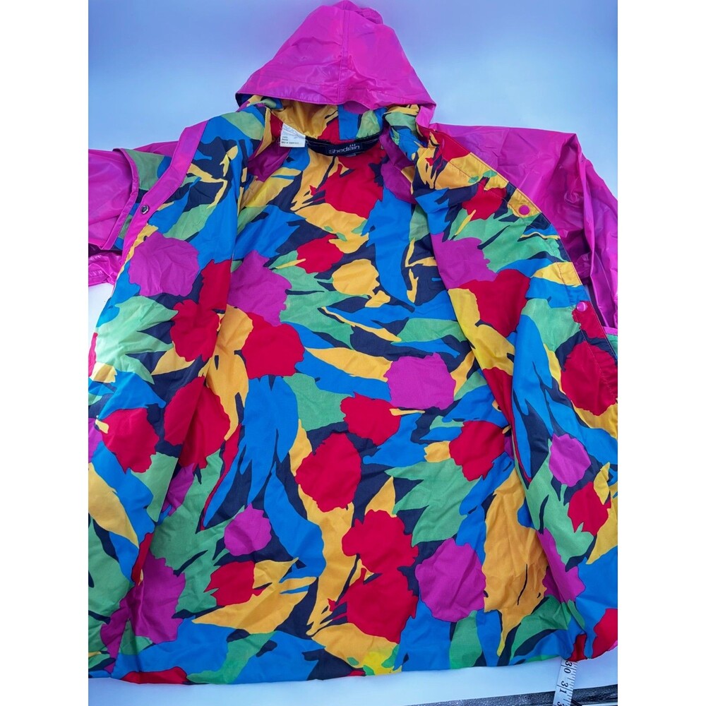 Vtg Shedrain Raincoat Jacket Womens L Pink Floral Lined Hooded Pop Art 90s Retro - Picture 2 of 6